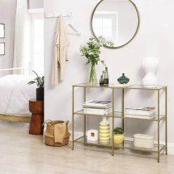 VASAGLE Table Console, Table D’entrée, Bout De Canapé, à 3 Niveaux, En Verre Trempé, Étagère De Rangement Moderne, Robuste, Facile à Monter, Pour Salon, Chambre, Cuisine, Doré Par SONGMICS LGT27G -SONGMICS Soldes 19982022 3