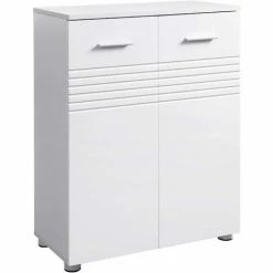 VASAGLE Meuble De Salle De Bain, Armoire Double Porte, Rangement, Planches Intérieures Réglables, Charnière Avec Amortisseur, Pieds Réglables, 60 X 30 X 80 Cm, Portes En Blanc Brillant Par SONGMICS BBK41WT - Blanc