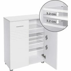 VASAGLE Meuble De Salle De Bain, Armoire Double Porte, Rangement, Planches Intérieures Réglables, Charnière Avec Amortisseur, Pieds Réglables, 60 X 30 X 80 Cm, Portes En Blanc Brillant Par SONGMICS BBK41WT - Blanc -SONGMICS Soldes 20033449 4