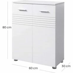 VASAGLE Meuble De Salle De Bain, Armoire Double Porte, Rangement, Planches Intérieures Réglables, Charnière Avec Amortisseur, Pieds Réglables, 60 X 30 X 80 Cm, Portes En Blanc Brillant Par SONGMICS BBK41WT - Blanc -SONGMICS Soldes 20033449 5
