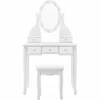 VASAGLE Coiffeuse Avec Miroir Et Ampoules, Table De Maquillage, Avec 5 Tiroirs, Rangement Cosmétique, Pieds En Bois Massif, Avec Tabouret, Blanc Par SONGMICS RDT09WL - Blanc -SONGMICS Soldes 20033459 1