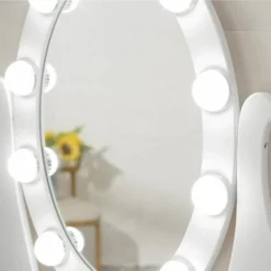 VASAGLE Coiffeuse Avec Miroir Et Ampoules, Table De Maquillage, Avec 5 Tiroirs, Rangement Cosmétique, Pieds En Bois Massif, Avec Tabouret, Blanc Par SONGMICS RDT09WL - Blanc 9 VASAGLE Coiffeuse Avec Miroir Et Ampoules, Table De Maquillage, Avec 5 Tiroirs, Rangement Cosmétique, Pieds En Bois Massif, Avec Tabouret, Blanc Par SONGMICS RDT09WL - Blanc -SONGMICS Soldes 20033459 3