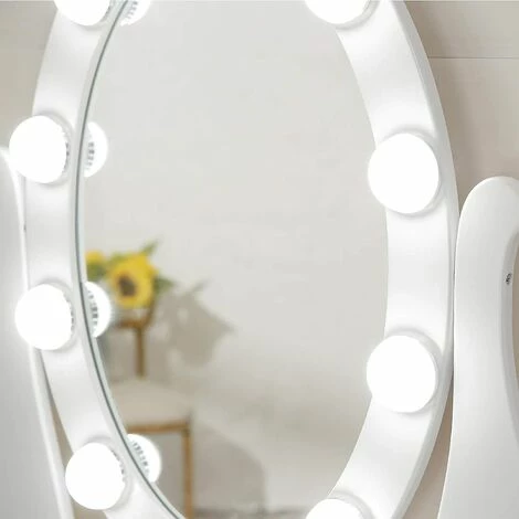 VASAGLE Coiffeuse Avec Miroir Et Ampoules, Table De Maquillage, Avec 5 Tiroirs, Rangement Cosmétique, Pieds En Bois Massif, Avec Tabouret, Blanc Par SONGMICS RDT09WL - Blanc 5 VASAGLE Coiffeuse Avec Miroir Et Ampoules, Table De Maquillage, Avec 5 Tiroirs, Rangement Cosmétique, Pieds En Bois Massif, Avec Tabouret, Blanc Par SONGMICS RDT09WL - Blanc – Image 3