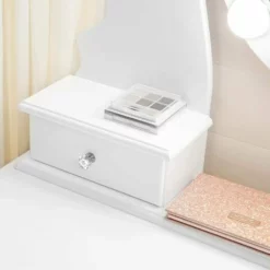 VASAGLE Coiffeuse Avec Miroir Et Ampoules, Table De Maquillage, Avec 5 Tiroirs, Rangement Cosmétique, Pieds En Bois Massif, Avec Tabouret, Blanc Par SONGMICS RDT09WL - Blanc 10 VASAGLE Coiffeuse Avec Miroir Et Ampoules, Table De Maquillage, Avec 5 Tiroirs, Rangement Cosmétique, Pieds En Bois Massif, Avec Tabouret, Blanc Par SONGMICS RDT09WL - Blanc -SONGMICS Soldes 20033459 4