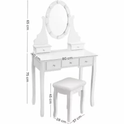 VASAGLE Coiffeuse Avec Miroir Et Ampoules, Table De Maquillage, Avec 5 Tiroirs, Rangement Cosmétique, Pieds En Bois Massif, Avec Tabouret, Blanc Par SONGMICS RDT09WL - Blanc 11 VASAGLE Coiffeuse Avec Miroir Et Ampoules, Table De Maquillage, Avec 5 Tiroirs, Rangement Cosmétique, Pieds En Bois Massif, Avec Tabouret, Blanc Par SONGMICS RDT09WL - Blanc -SONGMICS Soldes 20033459 5