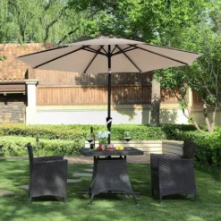 SONGMICS Parasol, Droit, Octogonal, Inclinable, Avec Manivelle, Diamètre 3m, Toile Polyester, Extérieur, Terrasse, Jardin, Balcon, Plage, Piscine, Taupe GPU30BRV1 (sans Socle) - Taupe -SONGMICS Soldes 20089666 2