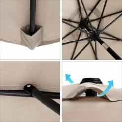 SONGMICS Parasol, Droit, Octogonal, Inclinable, Avec Manivelle, Diamètre 3m, Toile Polyester, Extérieur, Terrasse, Jardin, Balcon, Plage, Piscine, Taupe GPU30BRV1 (sans Socle) - Taupe -SONGMICS Soldes 20089666 4