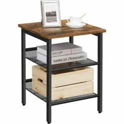 VASAGLE Table D’Appoint, Table De Chevet Avec 2 Étagères Réglables En Maille, Table De Nuit, Pour Chambre, Style Industriel, Salon, Cadre En Métal Stable, Montage Facile, Marron Rustique Par SONGMICS LET23X - Marron Rustique
