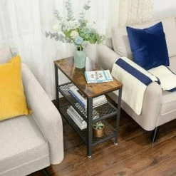 VASAGLE Table D’Appoint, Table Console, 2 Étagères En Maille, Pour Couloir, Salon, Chambre, Bureau, Gain D’Espace, Montage Facile, Style Industriel, Marron Rustique Par SONGMICS LET33BX - Marron Rustique Et Noir -SONGMICS Soldes 20266080 4