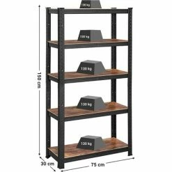 SONGMICS Étagère à 5 Niveaux, 150 X 75 X 30cm, Charge Totale 650 Kg (130 Kg/Niveau), Étagère De Style Industriel, Planches Réglables, Pour Salon, Cuisine, Noir Et Marron Rustique GLR030B01 11 SONGMICS Étagère à 5 Niveaux, 150 X 75 X 30cm, Charge Totale 650 Kg (130 Kg/Niveau), Étagère De Style Industriel, Planches Réglables, Pour Salon, Cuisine, Noir Et Marron Rustique GLR030B01 -SONGMICS Soldes 20285554 5