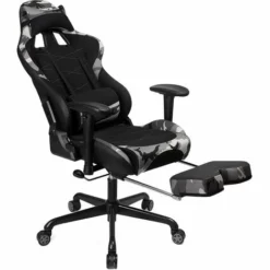 SONGMICS Fauteuil Gamer Avec Repose-pieds, Siège De Bureau Racing, Ergonomique, Coussin Lombaire, Cadre En Acier, Dossier Haut, Revêtement En PU Et Polyester, Noir Et Camouflage RCG52GYV1