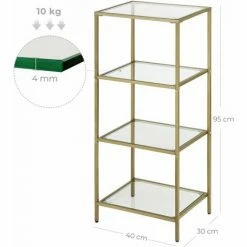VASAGLE Étagère De Rangement Pour Salle De Bain, Meuble De Rangement En Verre Trempé, à 4 Niveaux, Robuste, Facile à Assembler, Pour Salon, Chambre, Bureau, Doré Par SONGMICS LGT28G - Doré -SONGMICS Soldes 20471951 5
