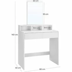 VASAGLE Coiffeuse Avec Miroir Rectangulaire, Table De Maquillage, Avec 2 Tiroirs Et 3 Compartiments De Rangement, Style Moderne, Blanc Par SONGMICS RDT113W01 - Blanc -SONGMICS Soldes 20504784 5