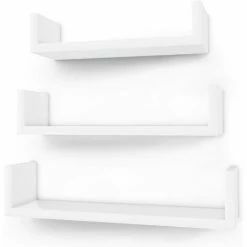 SONGMICS Lot De 3 Etagères Murales Flottantes Rangement Décoration Exposition Panneau De MDF Design Rétro Blanche LWS40WT - Blanc