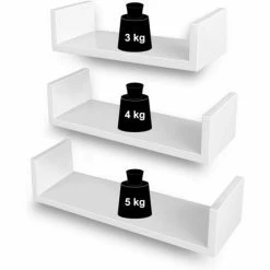 SONGMICS Lot De 3 Etagères Murales Flottantes Rangement Décoration Exposition Panneau De MDF Design Rétro Blanche LWS40WT - Blanc -SONGMICS Soldes 20805738 4