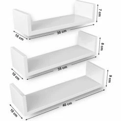 SONGMICS Lot De 3 Etagères Murales Flottantes Rangement Décoration Exposition Panneau De MDF Design Rétro Blanche LWS40WT - Blanc -SONGMICS Soldes 20805738 5