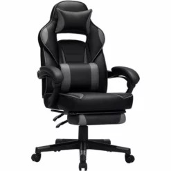 SONGMICS Fauteuil Gamer, Chaise Gaming, Siège De Bureau Réglable, Avec Repose-pieds Télescopique, Ergonomique, Mécanisme Basculent, Appui-tête, Support Lombaire, Charge 150 Kg, Noir Et Gris OBG073B03 - Noir Et Gris