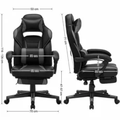 SONGMICS Fauteuil Gamer, Chaise Gaming, Siège De Bureau Réglable, Avec Repose-pieds Télescopique, Ergonomique, Mécanisme Basculent, Appui-tête, Support Lombaire, Charge 150 Kg, Noir Et Gris OBG073B03 - Noir Et Gris -SONGMICS Soldes 21168896 5