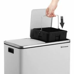SONGMICS Poubelle De Recyclage, Poubelle Double Seau, 2 X 24L, 2 Compartiments, Mécanisme Tampon, Pédales, Couvercle, Acier, Seau Intérieur En Plastique, Poignée De Transport, Blanc LTB48WT -SONGMICS Soldes 21379885 4