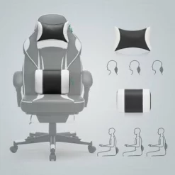 SONGMICS Fauteuil Gamer, Chaise Gaming, Siège De Bureau Réglable, Avec Repose-Pieds Télescopique, Ergonomique, Mécanisme Basculent, Appui-tête, Support Lombaire, Charge 150 Kg, Noir Et Blanc OBG73BW -SONGMICS Soldes 21513442 3