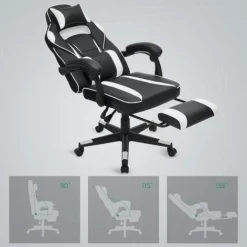 SONGMICS Fauteuil Gamer, Chaise Gaming, Siège De Bureau Réglable, Avec Repose-Pieds Télescopique, Ergonomique, Mécanisme Basculent, Appui-tête, Support Lombaire, Charge 150 Kg, Noir Et Blanc OBG73BW -SONGMICS Soldes 21513442 4