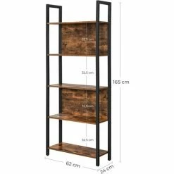 VASAGLE Bibliothèque, Étagère De Rangement, Étagère De Cuisine, 5 Niveaux, Cadre En Acier Stable, Pour Bureau , Entrée, Salon, Style Industriel, Marron Rustique Et Noir Par SONGMICS LLS025B01 -SONGMICS Soldes 21738203 5