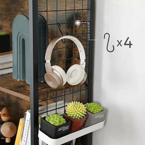 VASAGLE Bibliothèque, Étagère De Rangement, 4 Niveaux, Pour Livres Et Objets De Décoration, Cadre En Acier Stable, Avec Crochets En S, Pour Salon, Chambre, Marron Rustique Et Noir Par SONGMICS LBC023B01 - Marron Rustique Et Noir 6 VASAGLE Bibliothèque, Étagère De Rangement, 4 Niveaux, Pour Livres Et Objets De Décoration, Cadre En Acier Stable, Avec Crochets En S, Pour Salon, Chambre, Marron Rustique Et Noir Par SONGMICS LBC023B01 - Marron Rustique Et Noir – Image 4
