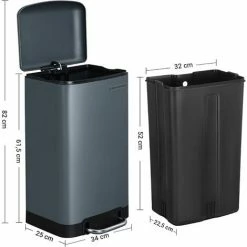 SONGMICS Poubelle 30 Litres, Avec Pédale En Acier, Seau Intérieur Et Couvercle, Poignée, Fermeture Discrète, Hermétique, Pour Cuisine, Salon, Anthracite LTB01GS - Anthracite -SONGMICS Soldes 22846191 5