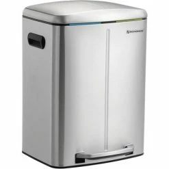 SONGMICS Poubelle 2 Seaux, Poubelle De Cuisine 2 X 20L, Poubelle Double, Seaux Intérieurs En Plastique, Couvercle à Charnière, Poignée, Fermeture Souple, Hermétique, Argent LTB40NL - Argent