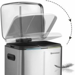SONGMICS Poubelle 2 Seaux, Poubelle De Cuisine 2 X 20L, Poubelle Double, Seaux Intérieurs En Plastique, Couvercle à Charnière, Poignée, Fermeture Souple, Hermétique, Argent LTB40NL - Argent -SONGMICS Soldes 22846197 3