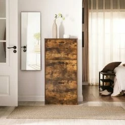 VASAGLE Meuble à Chaussures à 3 Abattants, Placard De Rangement à 3 Niveaux, 3 Compartiments, Pour Petite Entrée, Salon, Chambre, 60 X 24 X 120 Cm (L X L X H), Marron Rustique Par SONGMICS LBC030X01 - Marron Rustique -SONGMICS Soldes 22846209 2