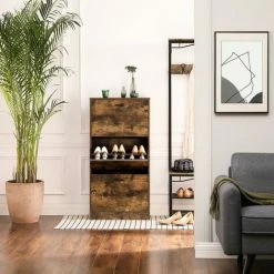 VASAGLE Meuble à Chaussures à 3 Abattants, Placard De Rangement à 3 Niveaux, 3 Compartiments, Pour Petite Entrée, Salon, Chambre, 60 X 24 X 120 Cm (L X L X H), Marron Rustique Par SONGMICS LBC030X01 - Marron Rustique -SONGMICS Soldes 22846209 3