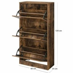 VASAGLE Meuble à Chaussures à 3 Abattants, Placard De Rangement à 3 Niveaux, 3 Compartiments, Pour Petite Entrée, Salon, Chambre, 60 X 24 X 120 Cm (L X L X H), Marron Rustique Par SONGMICS LBC030X01 - Marron Rustique -SONGMICS Soldes 22846209 5