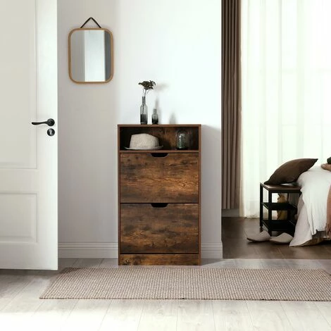 VASAGLE Meuble à Chaussures 2 Abattants, Étagère à Chaussures à 3 Niveaux, Avec 1 Compartiment Ouvert, Placage Mélaminé Facile à Nettoyer, 60 X 24 X 102 Cm, Marron Rustique Par SONGMICS LBC040X01 4 VASAGLE Meuble à Chaussures 2 Abattants, Étagère à Chaussures à 3 Niveaux, Avec 1 Compartiment Ouvert, Placage Mélaminé Facile à Nettoyer, 60 X 24 X 102 Cm, Marron Rustique Par SONGMICS LBC040X01 – Image 2