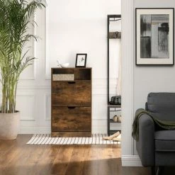 VASAGLE Meuble à Chaussures 2 Abattants, Étagère à Chaussures à 3 Niveaux, Avec 1 Compartiment Ouvert, Placage Mélaminé Facile à Nettoyer, 60 X 24 X 102 Cm, Marron Rustique Par SONGMICS LBC040X01 9 VASAGLE Meuble à Chaussures 2 Abattants, Étagère à Chaussures à 3 Niveaux, Avec 1 Compartiment Ouvert, Placage Mélaminé Facile à Nettoyer, 60 X 24 X 102 Cm, Marron Rustique Par SONGMICS LBC040X01 -SONGMICS Soldes 22846213 3