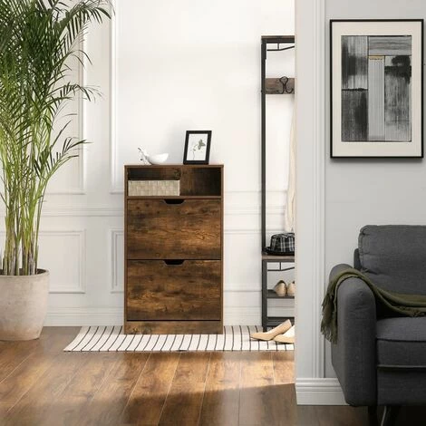 VASAGLE Meuble à Chaussures 2 Abattants, Étagère à Chaussures à 3 Niveaux, Avec 1 Compartiment Ouvert, Placage Mélaminé Facile à Nettoyer, 60 X 24 X 102 Cm, Marron Rustique Par SONGMICS LBC040X01 5 VASAGLE Meuble à Chaussures 2 Abattants, Étagère à Chaussures à 3 Niveaux, Avec 1 Compartiment Ouvert, Placage Mélaminé Facile à Nettoyer, 60 X 24 X 102 Cm, Marron Rustique Par SONGMICS LBC040X01 – Image 3