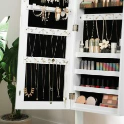 SONGMICS Armoire à Bijoux Sur Pied, Range-bijoux Avec 2 Organiseurs Cosmétiques, à Suspendre, Miroir Psyché Sans Cadre, Avec Serrure Et Clés, Blanc JJC002W01 - Blanc -SONGMICS Soldes 22922119 4