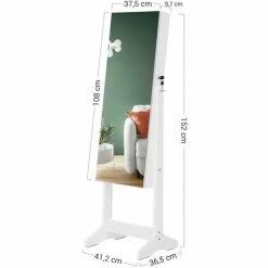 SONGMICS Armoire à Bijoux Sur Pied, Range-bijoux Avec 2 Organiseurs Cosmétiques, à Suspendre, Miroir Psyché Sans Cadre, Avec Serrure Et Clés, Blanc JJC002W01 - Blanc -SONGMICS Soldes 22922119 5