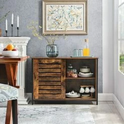 VASAGLE, Placard De Cuisine, Buffet à Portes Coulissantes, Commode, Salon, Entrée, Bureau, Avec Cadre En Acier, Style Industriel, Marron Rustique Et Noir Par SONGMICS LSC081B01 - Marron Rustique Et Noir -SONGMICS Soldes 22958775 3
