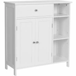 VASAGLE Meuble De Salle De Bain, Placard De Rangement, Armoire Avec Tiroir, 3 Compartiments Ouverts, étagères Réglables, 2 Portes, 75 X 30 X 80 Cm, Style Nordique Scandinave, Blanc Mat Par SONGMICS BBC142W01 - Blanc Mat
