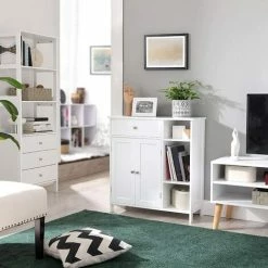 VASAGLE Meuble De Salle De Bain, Placard De Rangement, Armoire Avec Tiroir, 3 Compartiments Ouverts, étagères Réglables, 2 Portes, 75 X 30 X 80 Cm, Style Nordique Scandinave, Blanc Mat Par SONGMICS BBC142W01 - Blanc Mat -SONGMICS Soldes 22990028 3