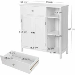VASAGLE Meuble De Salle De Bain, Placard De Rangement, Armoire Avec Tiroir, 3 Compartiments Ouverts, étagères Réglables, 2 Portes, 75 X 30 X 80 Cm, Style Nordique Scandinave, Blanc Mat Par SONGMICS BBC142W01 - Blanc Mat -SONGMICS Soldes 22990028 5