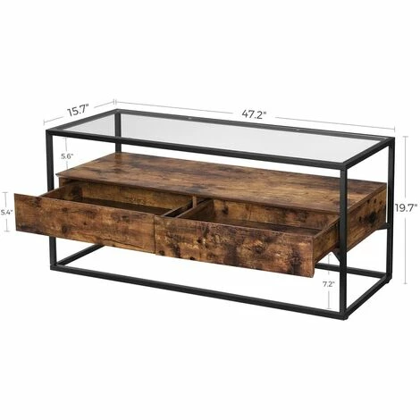 VASAGLE Meuble TV Pour Télévision Jusqu’à 55 Pouces, Support Télé Avec 2 Tiroirs, Buffet, Dessus En Verre Trempé, Stable, Pour Chambre, Salon, Style Industriel, Marron Rustique Et Noir Par SONGMICS LTV051B01 - Marron Rustique Et Noir 7 VASAGLE Meuble TV Pour Télévision Jusqu’à 55 Pouces, Support Télé Avec 2 Tiroirs, Buffet, Dessus En Verre Trempé, Stable, Pour Chambre, Salon, Style Industriel, Marron Rustique Et Noir Par SONGMICS LTV051B01 - Marron Rustique Et Noir – Image 5