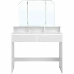 VASAGLE Coiffeuse Avec Miroir Pliable, Table De Maquillage, Avec 2 Tiroirs Et 3 Compartiments De Rangement, Style Moderne, Blanc Par SONGMICS RDT115W01 - Blanc