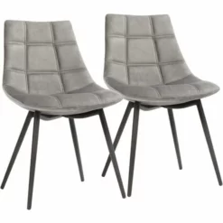 SONGMICS Lot De 2 Chaises De Salle à Manger, Siège Moderne, Rembourrées, Avec Pieds En Fer, Surface En Velours Lisse, Gris LDC84GY - Gris