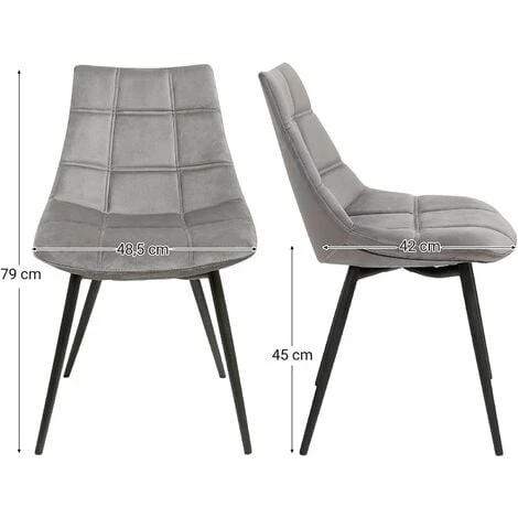 SONGMICS Lot De 2 Chaises De Salle à Manger, Siège Moderne, Rembourrées, Avec Pieds En Fer, Surface En Velours Lisse, Gris LDC84GY - Gris 7 SONGMICS Lot De 2 Chaises De Salle à Manger, Siège Moderne, Rembourrées, Avec Pieds En Fer, Surface En Velours Lisse, Gris LDC84GY - Gris – Image 5