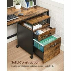 VASAGLE Caisson De Bureau à 2 Tiroirs, Rangement Document à Roulettes, Mobile, Compartiment Ouvert, Cadre En Acier, Style Industriel, Marron Rustique Et Noir Par SONGMICS OFC71X - Marron Rustique Et Noir -SONGMICS Soldes 23459249 4