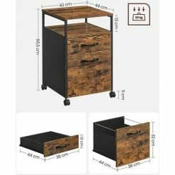 VASAGLE Caisson De Bureau à 2 Tiroirs, Rangement Document à Roulettes, Mobile, Compartiment Ouvert, Cadre En Acier, Style Industriel, Marron Rustique Et Noir Par SONGMICS OFC71X - Marron Rustique Et Noir -SONGMICS Soldes 23459249 5