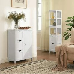 VASAGLE Meuble De Salle De Bain, Meuble De Rangement, Avec 3 Tiroirs Et 1 Placard, Planche Réglable En Hauteur, 60 X 30 X 81 Cm, Blanc Par SONGMICS BBC49WT - Blanc -SONGMICS Soldes 23459253 3