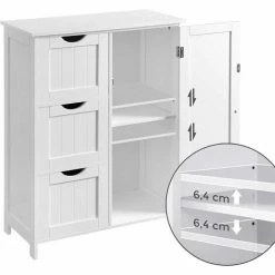 VASAGLE Meuble De Salle De Bain, Meuble De Rangement, Avec 3 Tiroirs Et 1 Placard, Planche Réglable En Hauteur, 60 X 30 X 81 Cm, Blanc Par SONGMICS BBC49WT - Blanc -SONGMICS Soldes 23459253 4